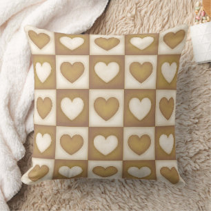 Checkered Hearts in Blond Cream Throw Pillow