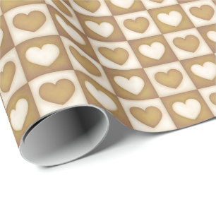 Checkered Hearts in Blond Cream Wrapping Paper