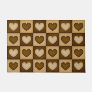 Checkered Hearts in Brown Toffee Large Doormat