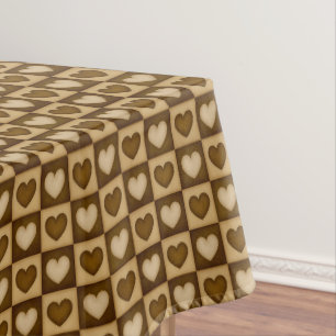 Checkered Hearts in Brown Toffee Tablecloth