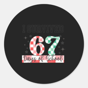Checkered I Survived 67 Days Of School Meme Teache Classic Round Sticker