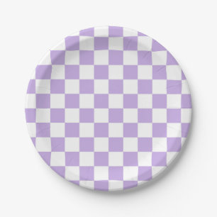 Checkered Lavender and White Paper Plate
