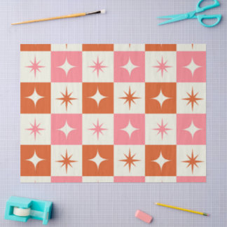 Checkered Mid Century Atomic Stars Pink Orange Tissue Paper