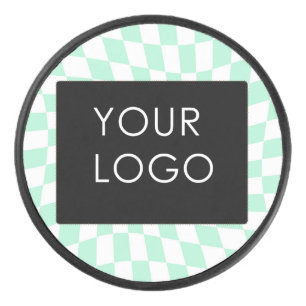 Checkered Mint Customizable Business Add Logo     Hockey Puck