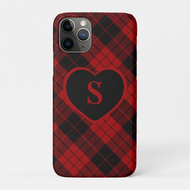 Checkered Monogram Christmas Red Buffalo Plaid Case-Mate iPhone Case (Back)