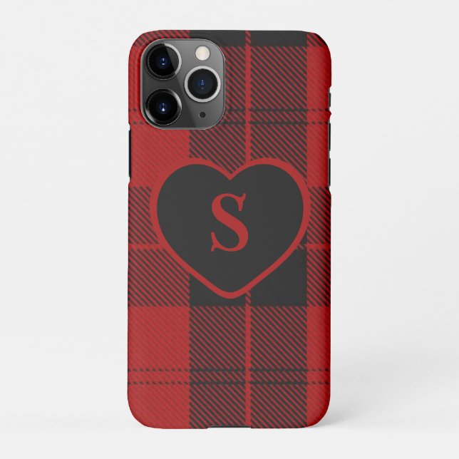 Checkered Monogram Christmas Red Buffalo Plaid iPhone Case (Back)