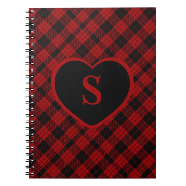 Checkered Monogram Christmas Red Buffalo Plaid Notebook (Front)