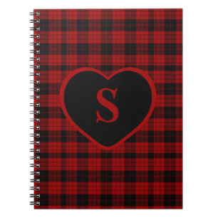 Checkered Monogram Christmas Red Buffalo Plaid Notebook