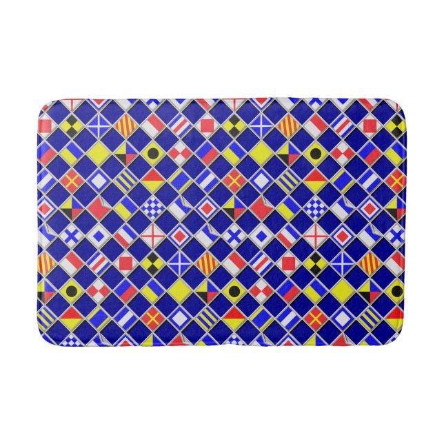 Checkered Nautical Flags Bath Mat (Front)