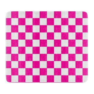 Checkered Neon Pink and White Cutting Board