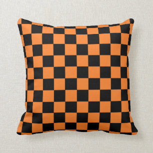 Checkered Orange and Black Throw Pillow