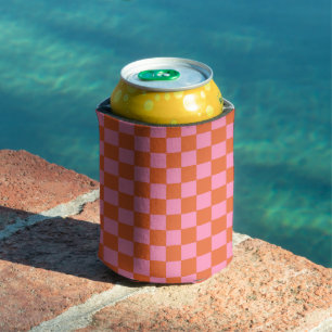 Checkered Orange and Pink  Can Cooler