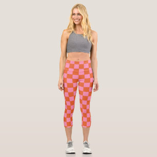Checkered Orange and Pink Capri Leggings