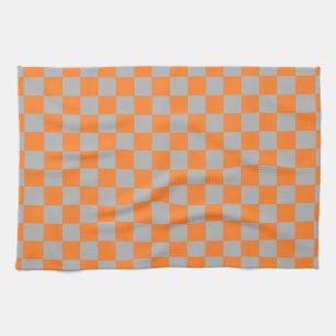 Checkered Orange and Silver Kitchen Towel
