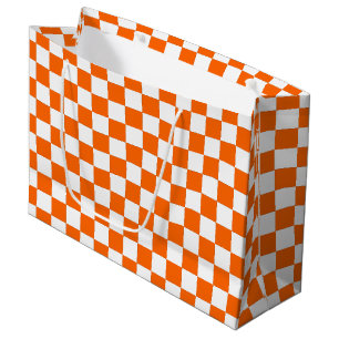 Checkered Orange and White  Large Gift Bag