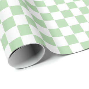 Checkered pale green and White  Wrapping Paper