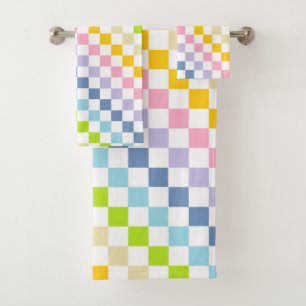 Checkered Pastel Rainbow Bath Towel Set
