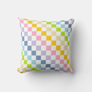 Checkered Pastel Rainbow Throw Pillow