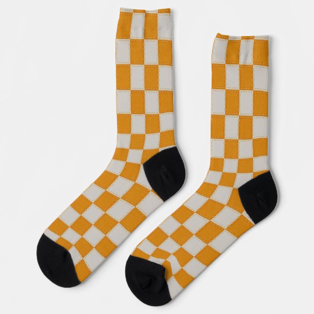 Checkered Patches White and Yellow Socks (Left)
