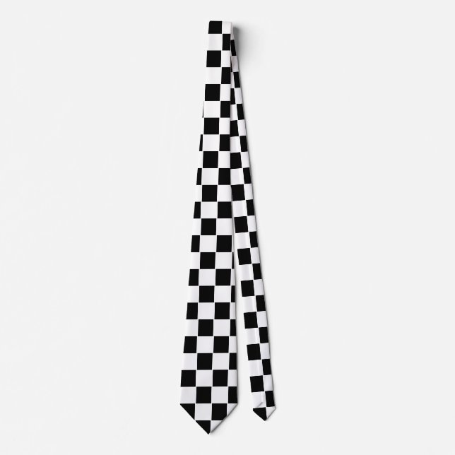 Checkered Pattern Black and White Tie (Front)