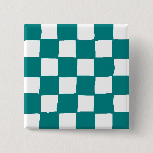 checkered pattern (teal) 2 inch square button (Front)