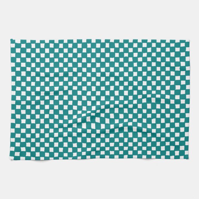 checkered pattern (teal) kitchen towel (Horizontal)