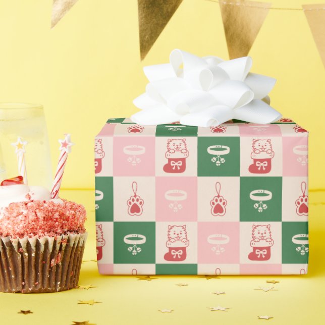 Checkered Pet Holiday Pattern Wrapping Paper Roll (Birthday Party)