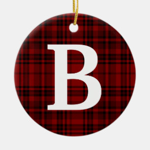 CHECKERED PLAID BLACK RED CUSTOMIZE TYPOGRAPHY CERAMIC ORNAMENT