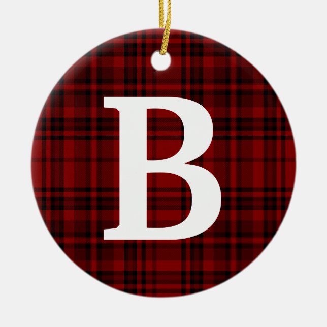 CHECKERED PLAID BLACK RED CUSTOMIZE TYPOGRAPHY  CERAMIC ORNAMENT (Front)