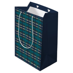 Checkered Plaid Blue Green Purple And Turquoise Medium Gift Bag
