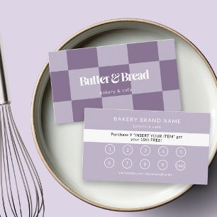 Checkered Purple Bakery Loyalty Reward Promotional Business Card