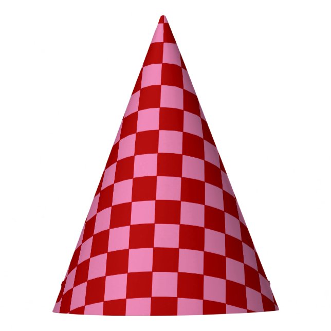 Checkered Red and Hot Pink Party Hat (Front)