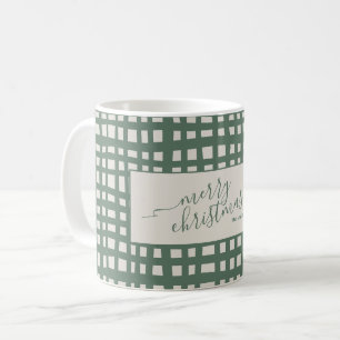 checkered Sage Ivory Christmas elegant Coffee Mug