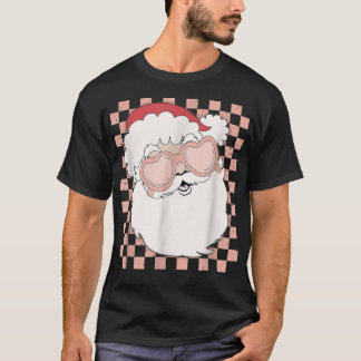 Checkered Santa Claus With Heart Glasses Christmas T-Shirt