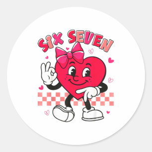 Checkered Six Seven Cool Hearts 67 Valentines Day  Classic Round Sticker