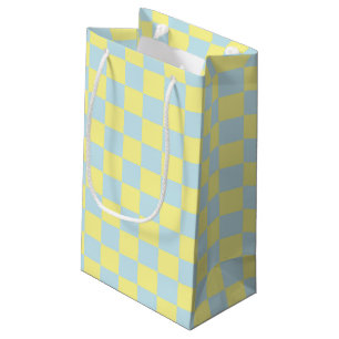 Checkered Soft Blue and Yellow Small Gift Bag