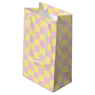 Checkered Soft Pink and Yellow Small Gift Bag