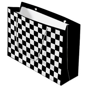 Checkered squares black and white geometric retro large gift bag