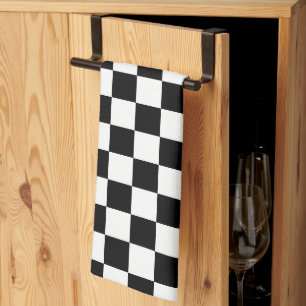 Checkered squares hot pink black geometric retro kitchen towel