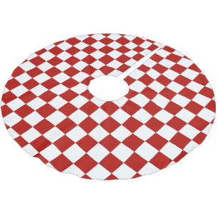 Checkered squares red white geometric retro brushed polyester tree skirt