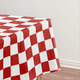Checkered squares red white geometric retro tablecloth