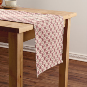 checkered tartan plaid classic beige brown texture short table runner