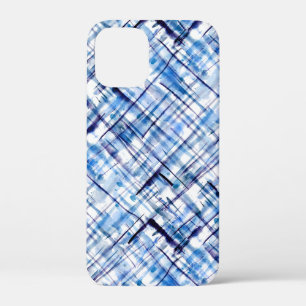 checkered, tartan, plaid, classic, blue, white iPhone 12 mini case