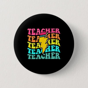 Checkered Teacher Bolt Lightning Back To School Te 2 Inch Round Button