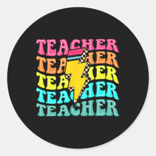 Checkered Teacher Bolt Lightning Back To School Te Classic Round Sticker