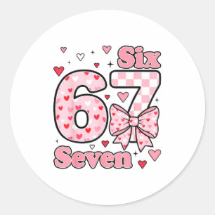 Checkered Valentine Cute Six Seven 6 7 Meme Teens Classic Round Sticker