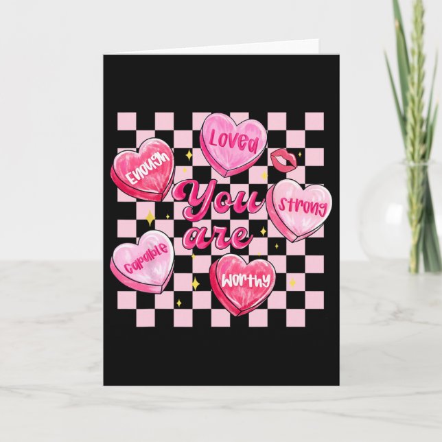 Checkered Valentine You Are Loved Worthy Enough Ca Card (Front)