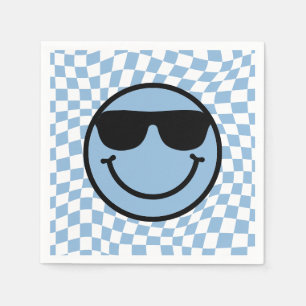 Checkered Wavy Blue Cool Preppy Smile Birthday Napkin