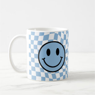 Checkered Wavy Blue Preppy Smile Coffee Mug