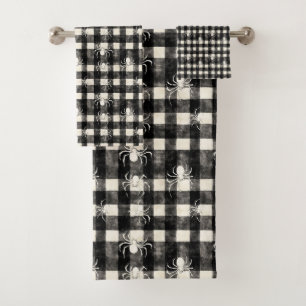 Checkered Web – Spiders in Sync on Monochrome Grid Bath Towel Set